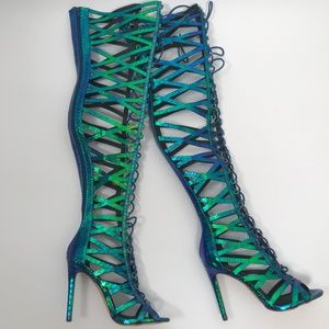 Holographic Mermaid Thigh High Heels Size 9